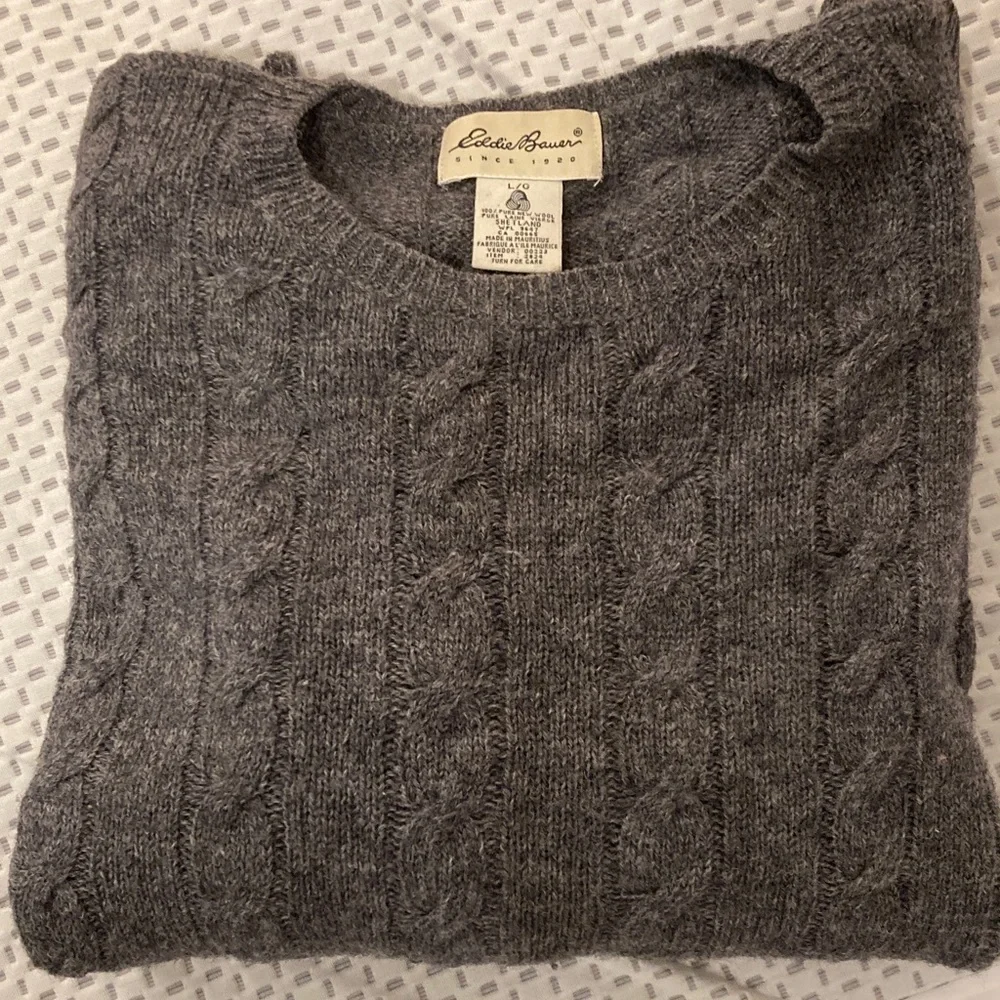 Eddie Bauer Charcoal Cable Knit Crewneck Sweater - Picture 1 of 3